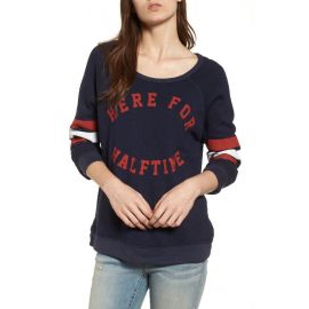 Sundry Blue Red Football Halftime Terry Pullover Sweatshirt Top Women's Size 1 S
